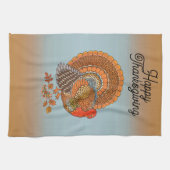 Happy Thanksgiving Turkey fanned Tail Orange Blue Theedoek (Horizontaal)