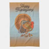 Happy Thanksgiving Turkey fanned Tail Orange Blue Theedoek (Verticaal)