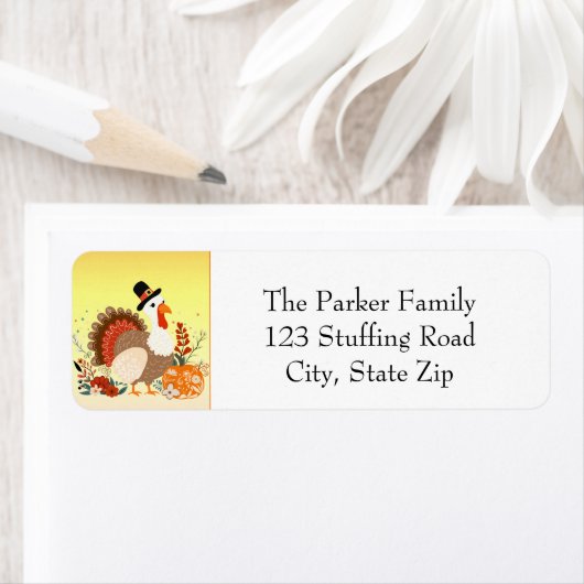  Happy Thanksgiving Turkey Folk Art Etiket (Insitu)