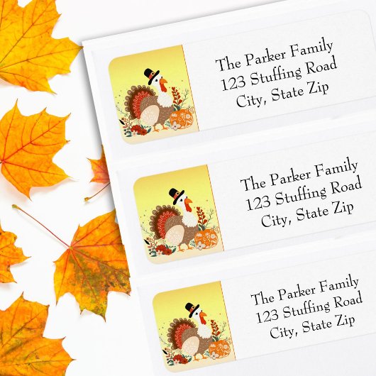  Happy Thanksgiving Turkey Folk Art Etiket