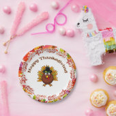 Happy Thanksgiving Turkey omsingelde Fall Leaves Papieren Bordje (Feest)