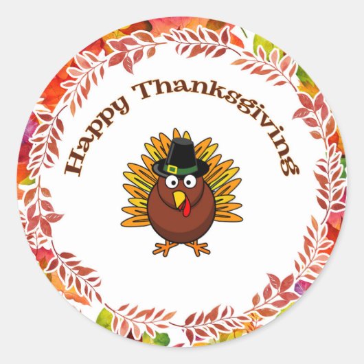 Happy Thanksgiving Turkey omsingelde Fall Leaves Ronde Sticker (Voorkant)