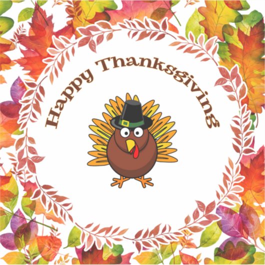 Happy Thanksgiving Turkey omsingelde Fall Leaves Sticker (Voorkant)