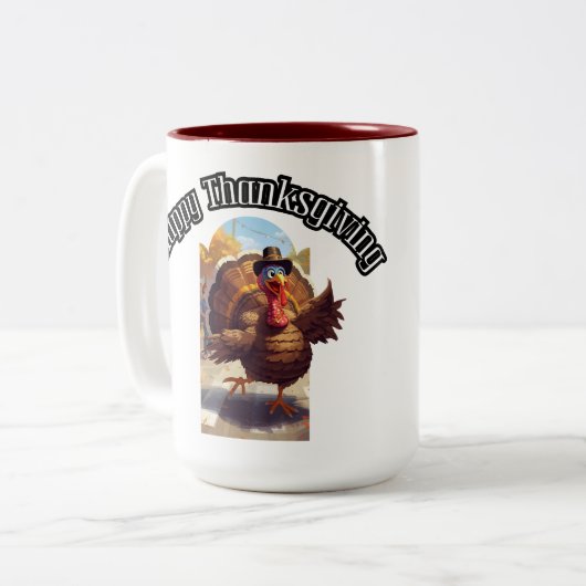 Happy Thanksgiving Turkey Parade Tweekleurige Koffiemok (Voorkant links)