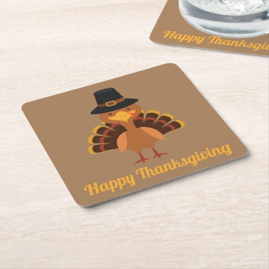 Happy Thanksgiving Turkey Persoonlijk Kartonnen Onderzetters (Schuin)
