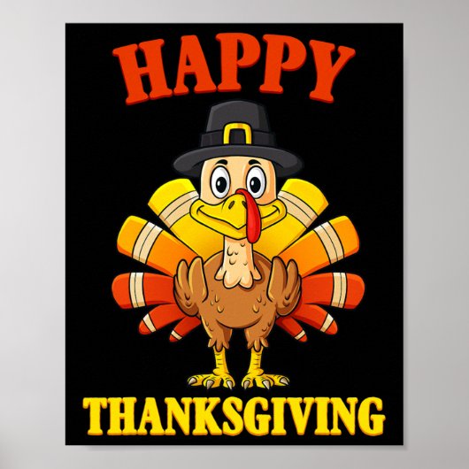 Happy Thanksgiving Turkey Pilgrim Boys Girls Kinde Poster (Voorkant)