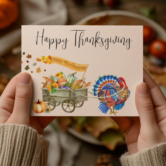 Happy Thanksgiving Turkey Pumpkin Wagon Briefkaart