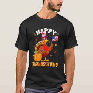 Happy Thanksgiving Turkey Thankful American Flag P T-shirt