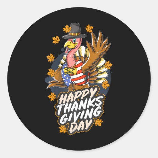 Happy Thanksgiving Turkey Waver Hand American Ronde Sticker (Voorkant)