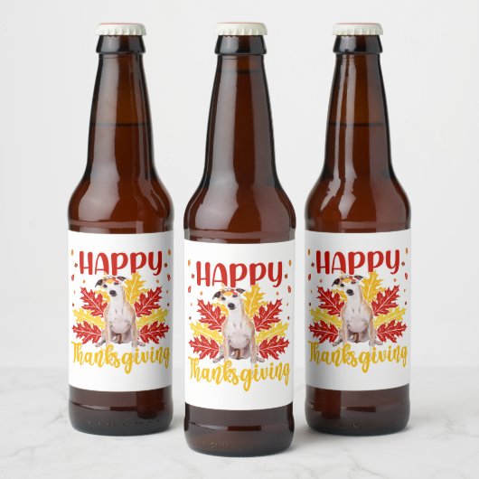 Happy Thanksgiving Turkey | Whippet lover Gift Bier Etiket (Flessen)