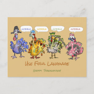 Happy Thanksgiving Turkeys Fowl Language Feestdagenkaart