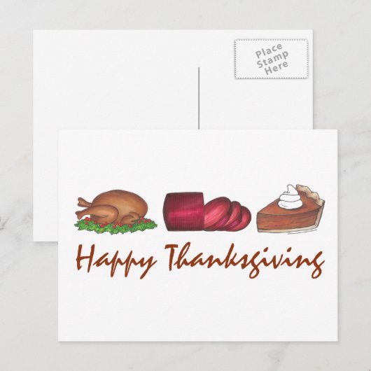 Happy Thanksgiving Turkije Cranberry Pie Vakantie Feestdagenkaart (Voorkant / Achterkant)