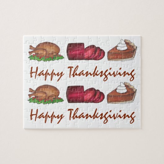 Happy Thanksgiving Turkije Cranberry Pie Vakantie Legpuzzel (Horizontaal)