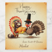 Happy Thanksgiving Turkije Dieren Gift Wijn Etiket (Enkel label)