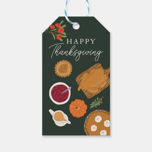Happy Thanksgiving Turkije Diner Groen Cadeaulabel (Voorkant)