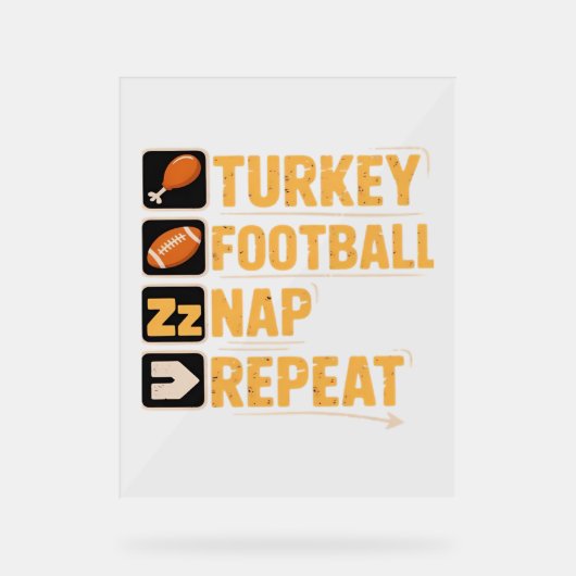 Happy Thanksgiving Turkije Football Nap Repeat Fun Acryl Bord (Voorkant)