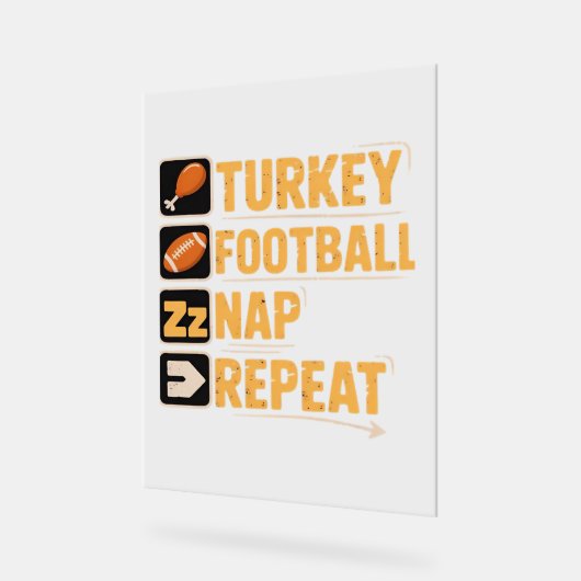 Happy Thanksgiving Turkije Football Nap Repeat Fun Acryl Bord (Hoek)