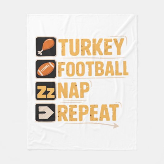 Happy Thanksgiving Turkije Football Nap Repeat Fun Fleece Deken (Voorkant)