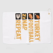 Happy Thanksgiving Turkije Football Nap Repeat Fun Golfhanddoek (Horizontaal)