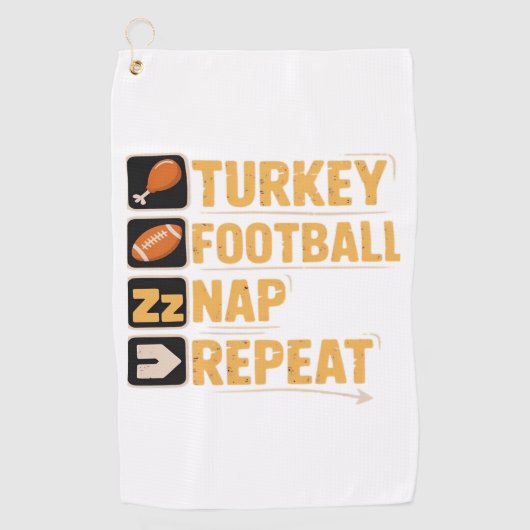 Happy Thanksgiving Turkije Football Nap Repeat Fun Golfhanddoek (Voorkant)
