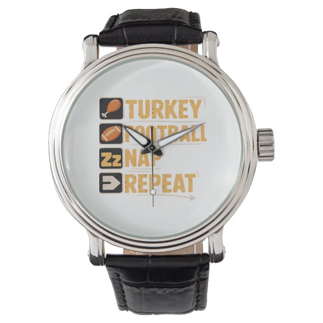 Happy Thanksgiving Turkije Football Nap Repeat Fun Horloge (Voorkant)