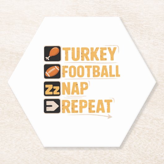 Happy Thanksgiving Turkije Football Nap Repeat Fun Kartonnen Onderzetters (Voorkant)