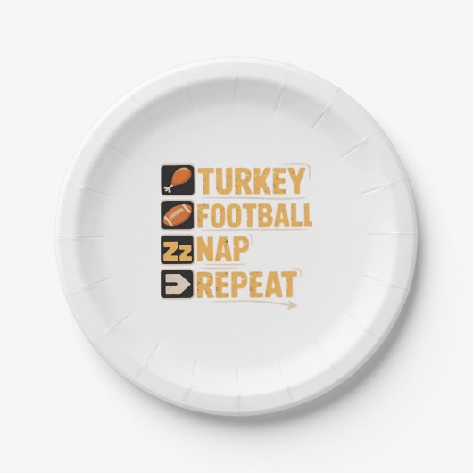 Happy Thanksgiving Turkije Football Nap Repeat Fun Papieren Bordje (Voorkant)