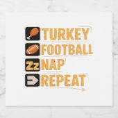 Happy Thanksgiving Turkije Football Nap Repeat Fun Sparkling Wijnetiket (Enkel label)
