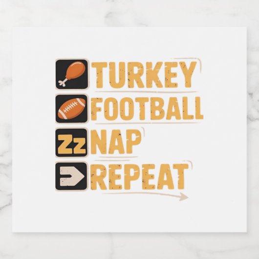 Happy Thanksgiving Turkije Football Nap Repeat Fun Sparkling Wijnetiket (Enkel label)