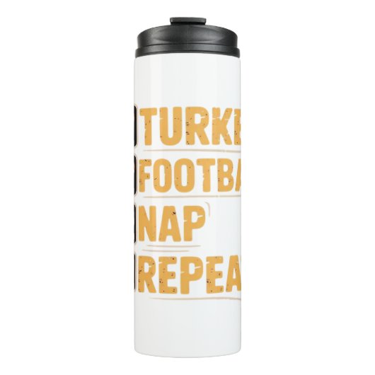 Happy Thanksgiving Turkije Football Nap Repeat Fun Thermosbeker (Voorkant)