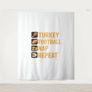 Happy Thanksgiving Turkije Football Nap Repeat Fun Wandkleed