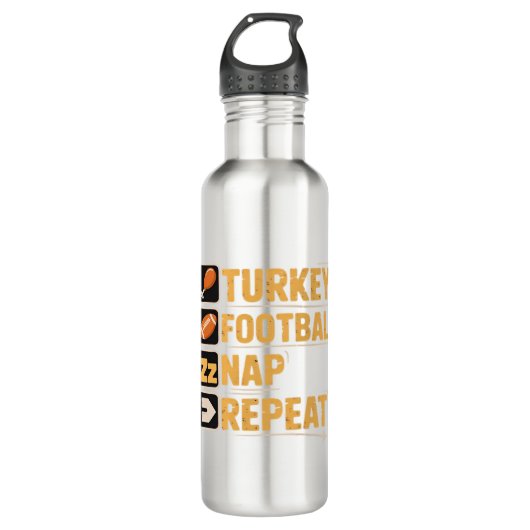 Happy Thanksgiving Turkije Football Nap Repeat Fun Waterfles (Voorkant)