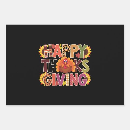 Happy Thanksgiving Turkije Grappig pompoenseizoen Inpakpapier Vel (Voorkant)