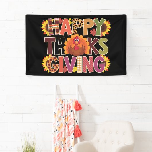 Happy Thanksgiving Turkije Grappig pompoenseizoen Spandoek (Insitu)