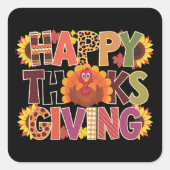 Happy Thanksgiving Turkije Grappig pompoenseizoen Vierkante Sticker (Voorkant)