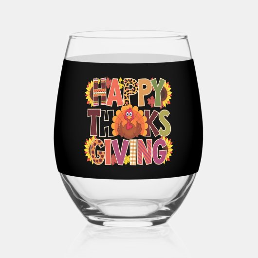 Happy Thanksgiving Turkije Grappig pompoenseizoen Wijnglas Zonder Voet (Voorkant)