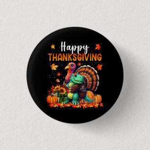 Happy Thanksgiving Turkije knuffelen Dinosaur Vrie Ronde Button 3,2 Cm