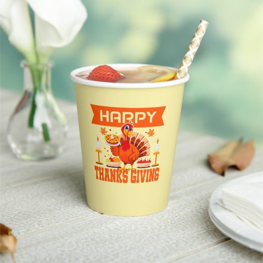 Happy Thanksgiving Turkije met Pie Papieren Bekers (Insitu)