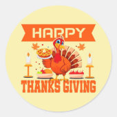 Happy Thanksgiving Turkije met Pie Ronde Sticker (Voorkant)