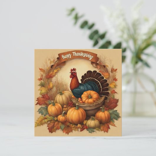Happy Thanksgiving  Turkije met Pompoenen Kaart (Staand voorkant)