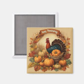 Happy Thanksgiving  Turkije met Pompoenen Magneet (Voorkant / Achterkant)