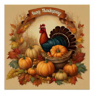 Happy Thanksgiving  Turkije met Pompoenen Perfect Poster