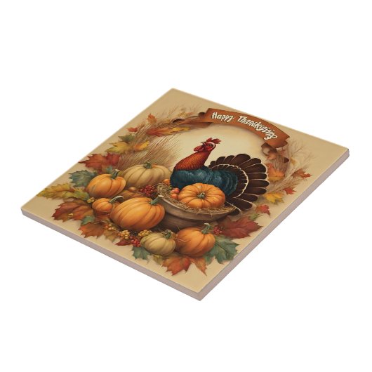 Happy Thanksgiving  Turkije met Pompoenen Tegeltje (Zijkant)