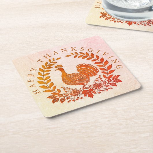 Happy Thanksgiving Turkije Papier Onderzetter (Schuin)