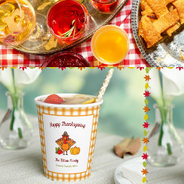 Happy Thanksgiving Turkije Pompoen Geel Plaid Papieren Bekers