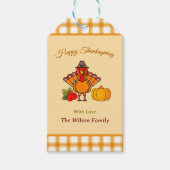 Happy Thanksgiving Turkije Pompoen Geel Sinaasappe Cadeaulabel (Voorkant)