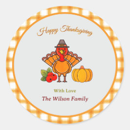Happy Thanksgiving Turkije Pompoen Geel Sinaasappe Ronde Sticker