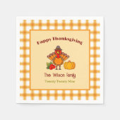 Happy Thanksgiving Turkije Pompoen Gingham Patroon Servet (Voorkant)