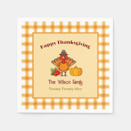 Happy Thanksgiving Turkije Pompoen Gingham Patroon Servet