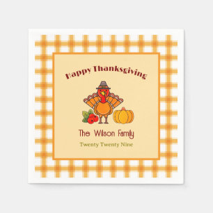 Happy Thanksgiving Turkije Pompoen Gingham Patroon Servet
